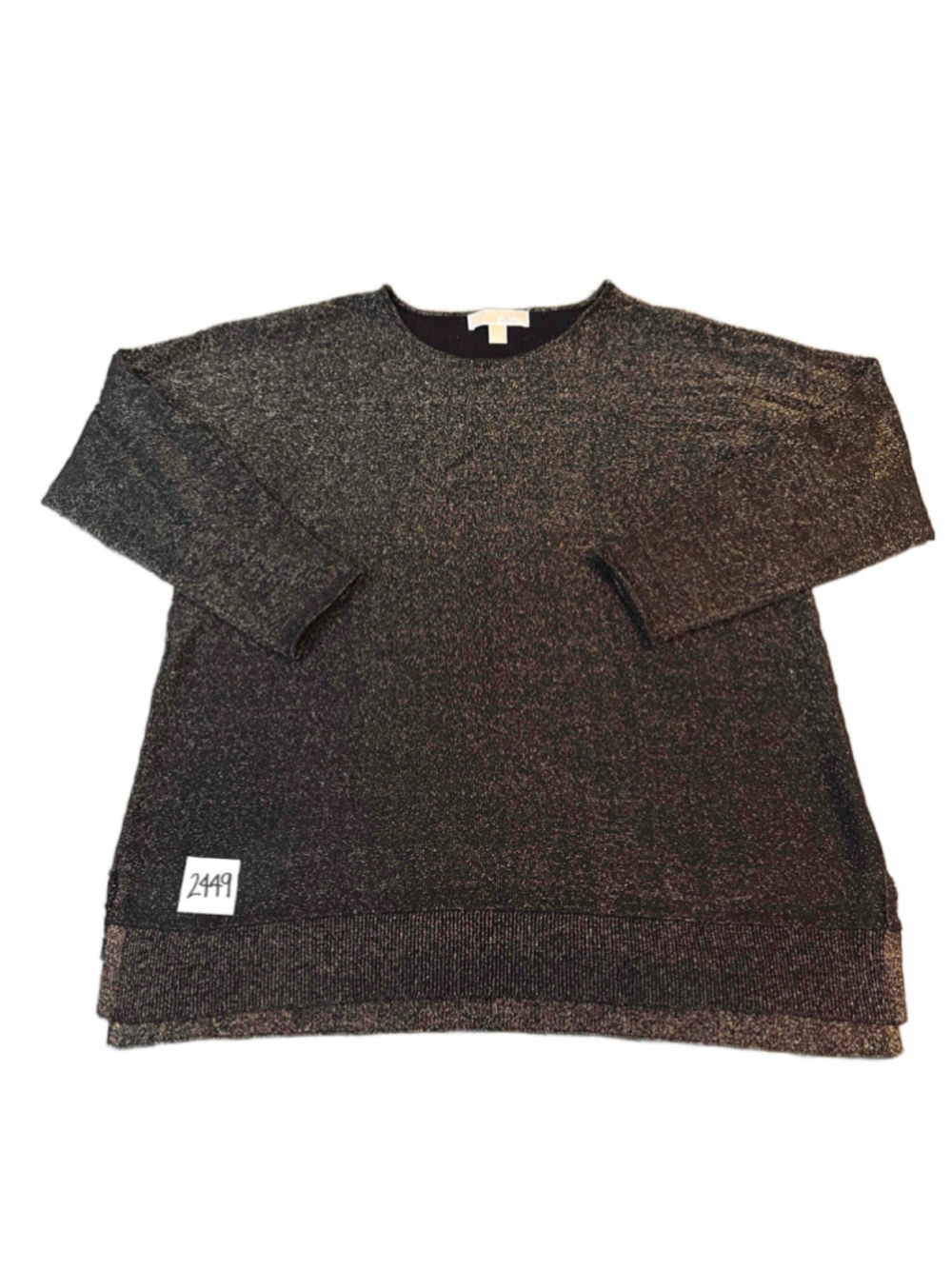Women's Michael Kors Black and Gold Metallic Scoop Neck Sweater Size L